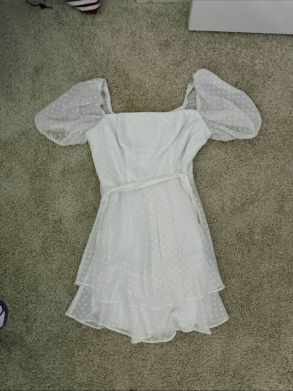 White Puff Sleeve Swiss Dot Dress